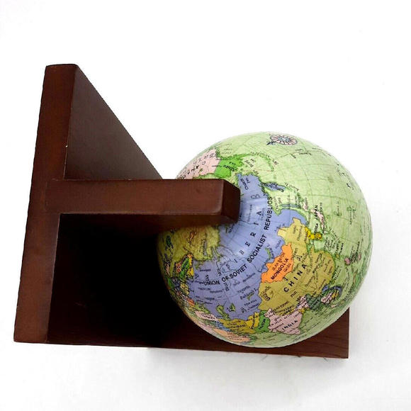 Vintage Solid Wooden Rotating World Globe 7" Single Bookend - Picture 9 of 9